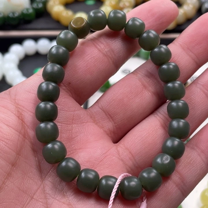 和田玉未镶嵌手串新疆沙枣青卡9老型柔光