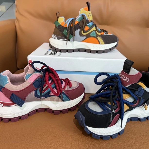 【小个子友好】隐形增高6cm拼色松糕底时尚休闲鞋女鞋