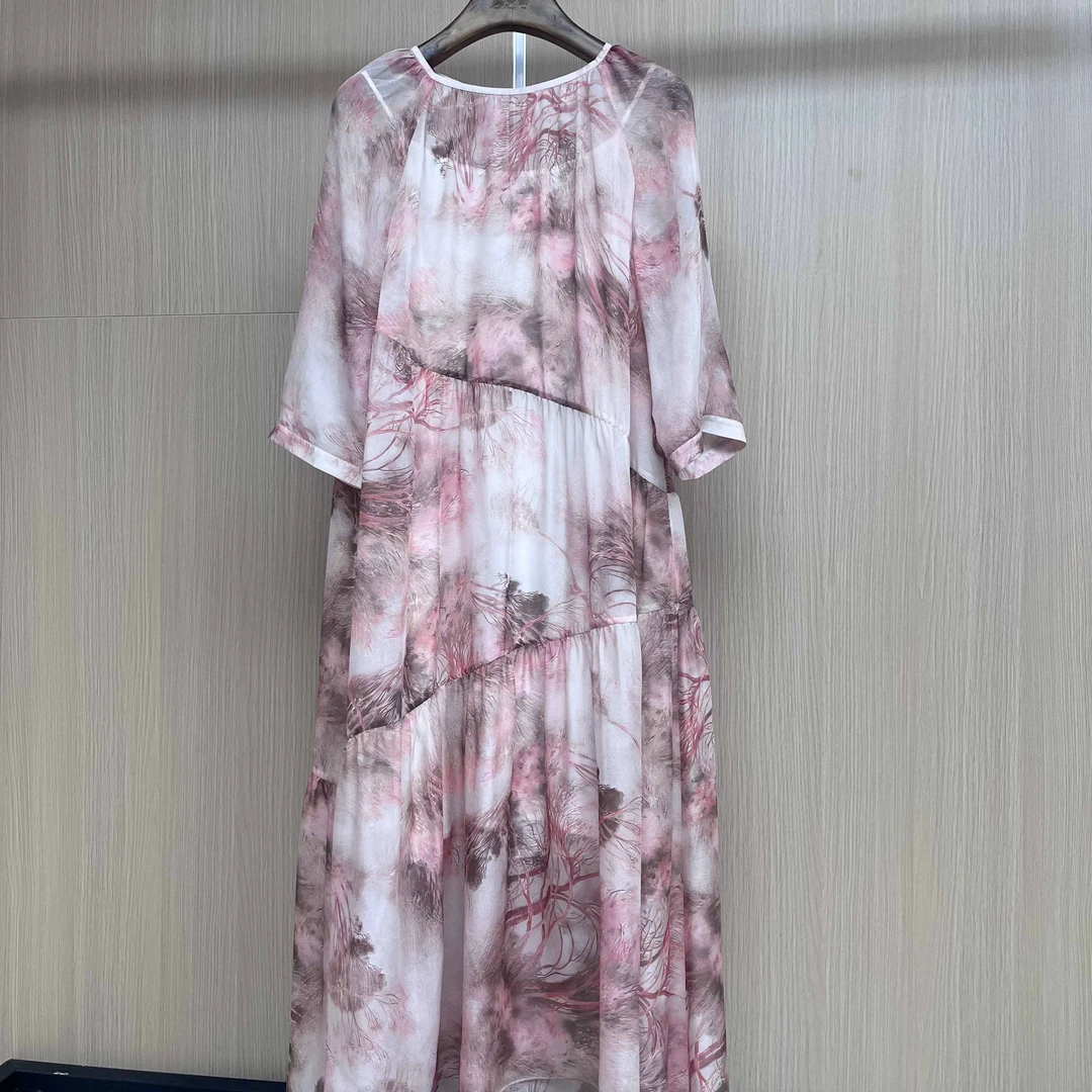 墨枝 中袖时尚晕染印花桑蚕丝连衣裙D9009910