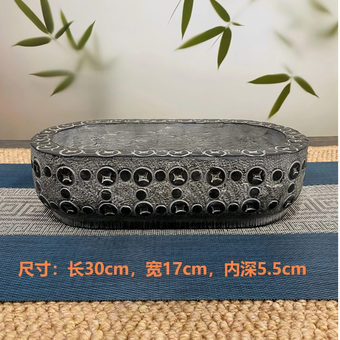 山西精美青石创意桌面摆件石头雕刻石雕家用工艺品陶瓷金钱石盆