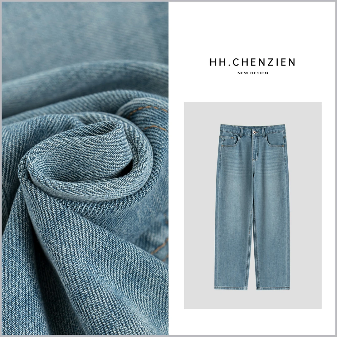 【黑黑家】春夏新款女单扣小爱心刺绣设计百搭直筒牛仔裤