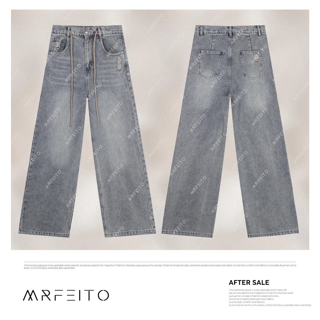 MRFEITO松紧腰春季新款抽绳牛仔裤H1200K02C31002