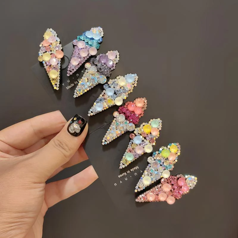 新款可爱冰激凌BB夹时尚刘海夹儿童精美小夹子侧边夹彩钻发饰头饰