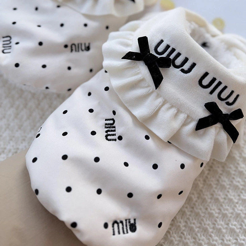 秋冬新款宠物狗狗猫咪衣服 棉服可牵引衣服 miu系波点甜美马甲