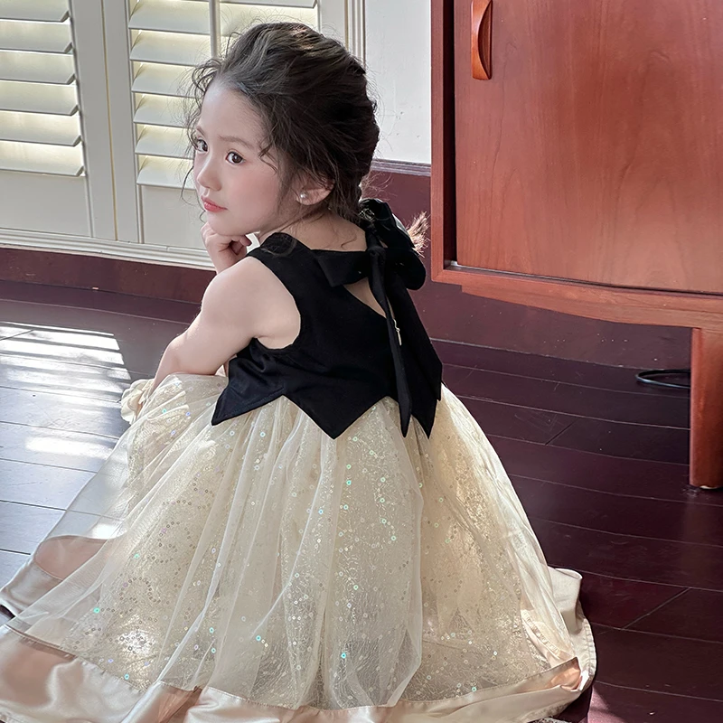 6012女童小香风公主裙2025新款夏装女宝宝蝴蝶结礼服裙小童洋气