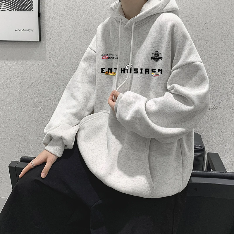 【重磅400G面料】港风休闲百搭宽松简约男字母印花连帽卫衣秋冬外套