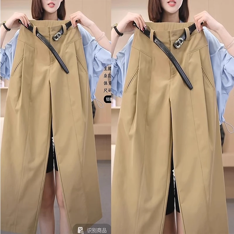 舒柔特弯刀阔腿裤女2025夏季新款高腰遮胯休闲西装裤时尚风琴裤子