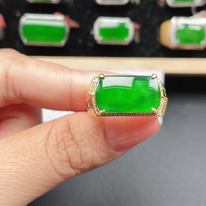 翡翠银S925镶嵌戒指男款没运费险