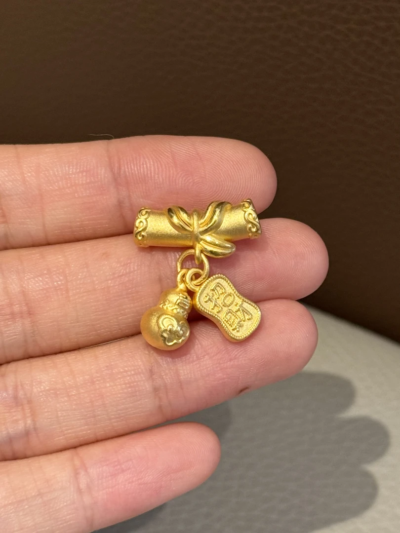 贝贝黄金 足金999 竹节招米葫芦 竹节上有叶子 素金 转运珠 103