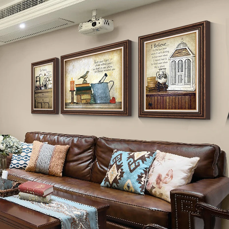《田园逸事》客厅沙发背景墙挂画美式三联画简美壁画乡村风格装饰画
