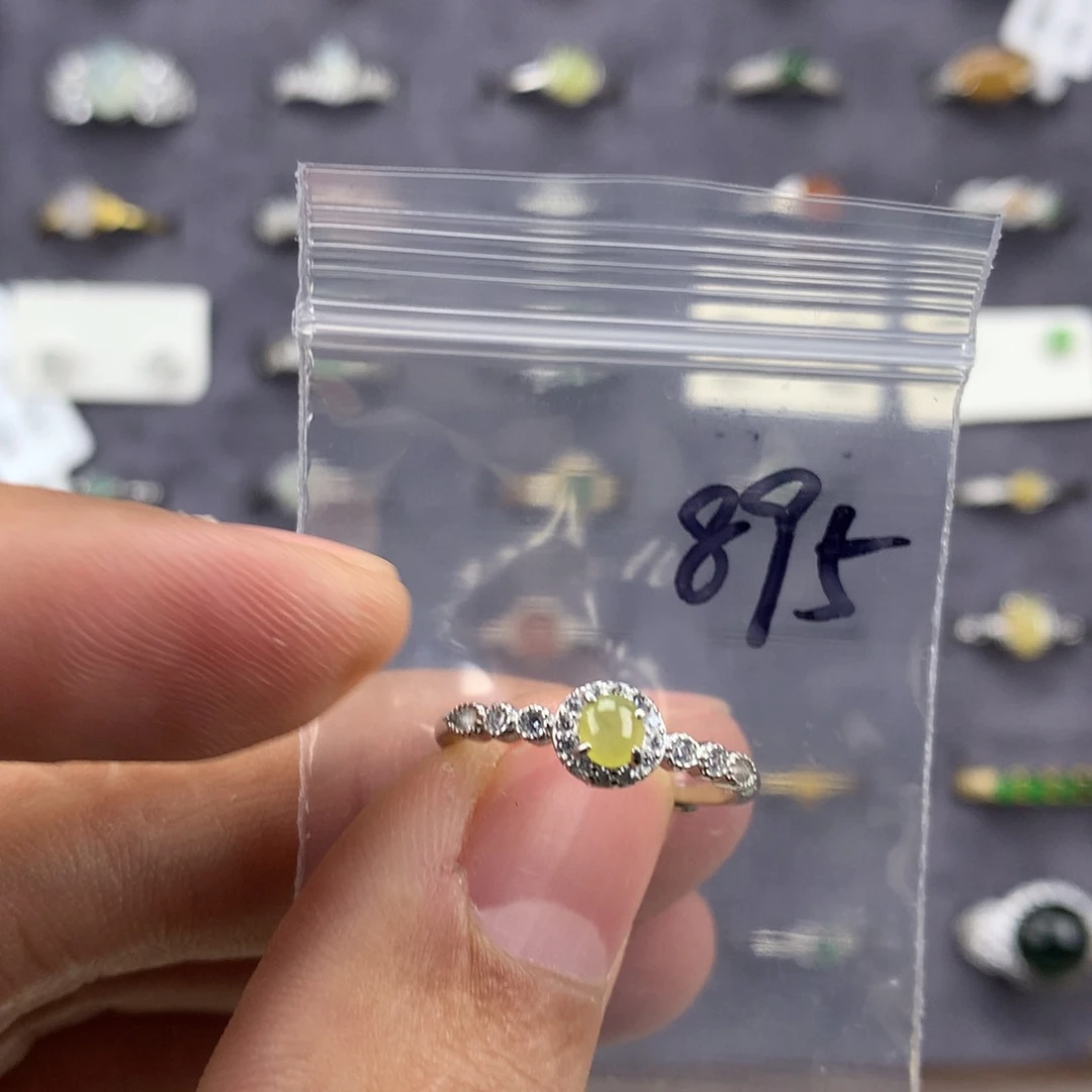 翡翠银S925镀金镶嵌戒指895