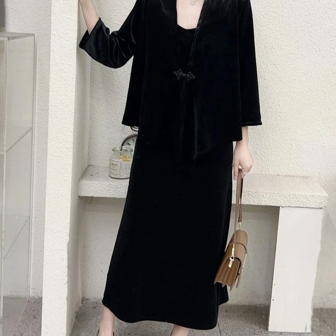 中老年女装时尚半裙时髦百搭真丝丝绒妈妈装裙子&8316