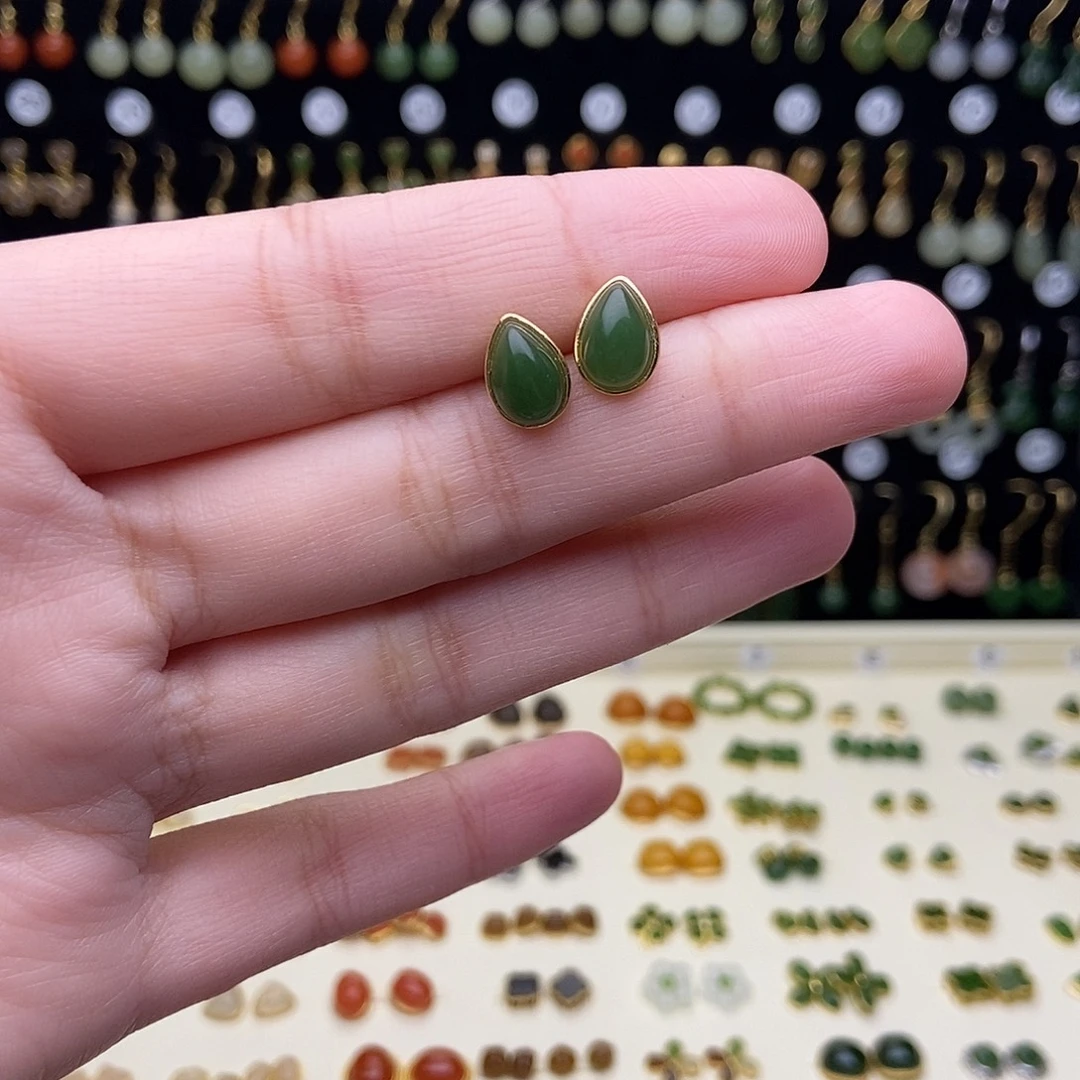 和田玉银S925镶嵌耳饰