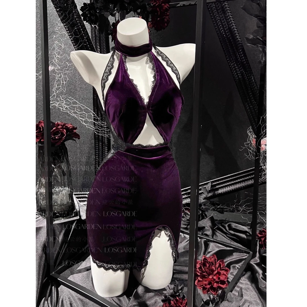 烧云「伦巴情人」特殊剪裁设计感包裹收腰显瘦性感Lu臀丝绒包臀裙