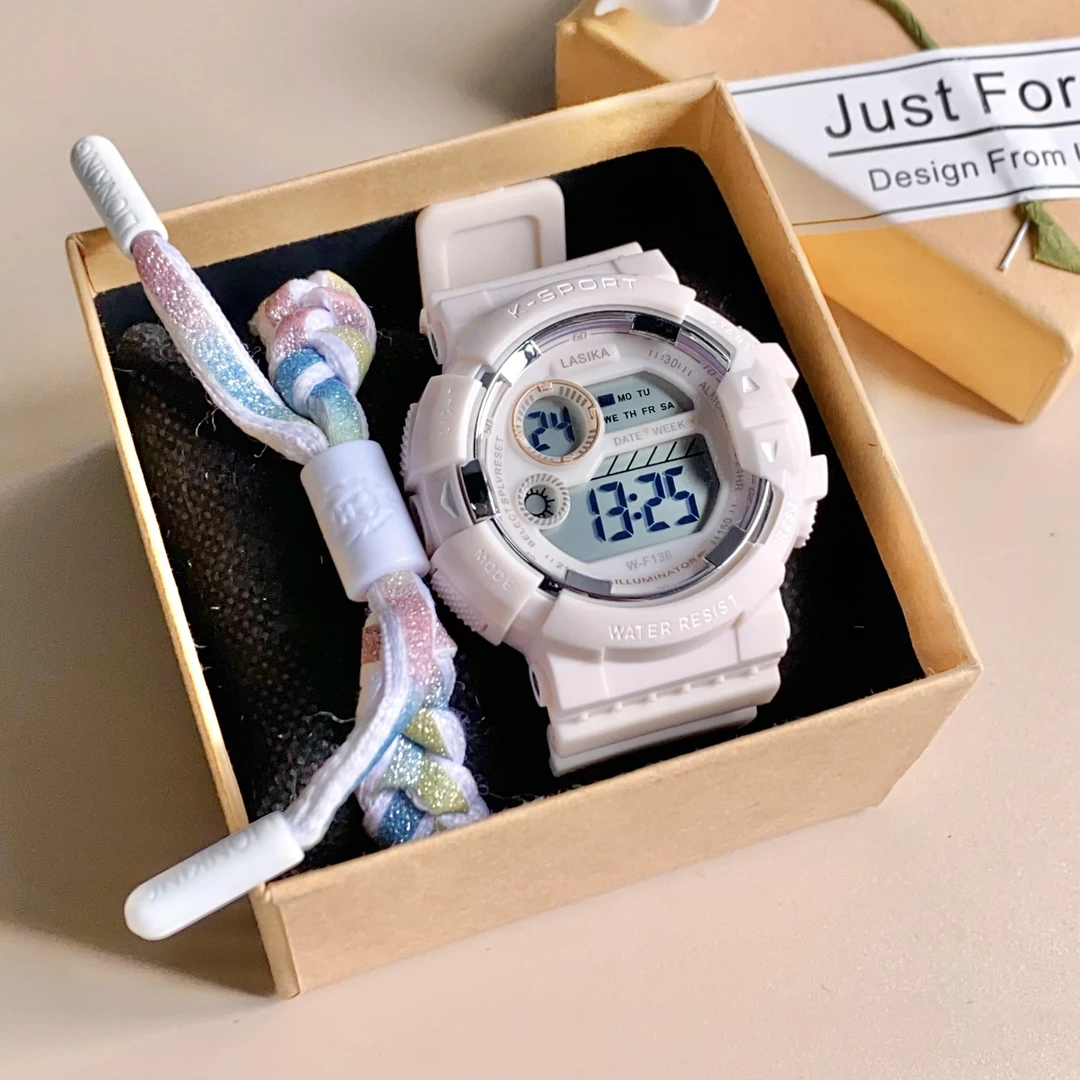 2025年手表女孩专用防水夜光电子表初中小学生运动款可爱小圆盘表