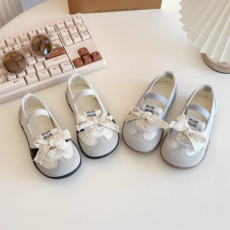 女童运动鞋2025春秋新款儿童蕾丝浅口公主鞋女宝软底豆豆鞋单鞋