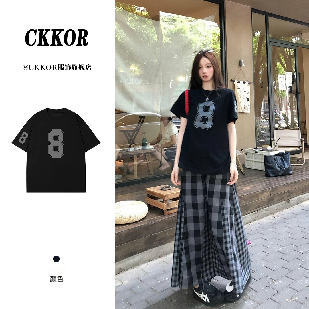 CKKOR夏季新款圆领短袖t恤女宽松显瘦韩版百搭时尚休闲衣服慵懒风