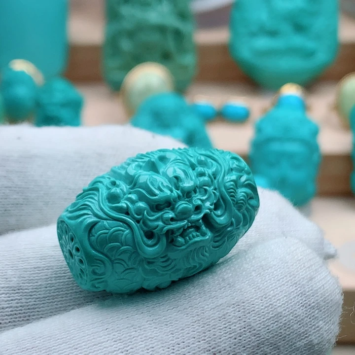 绿松石未镶嵌龙桶珠