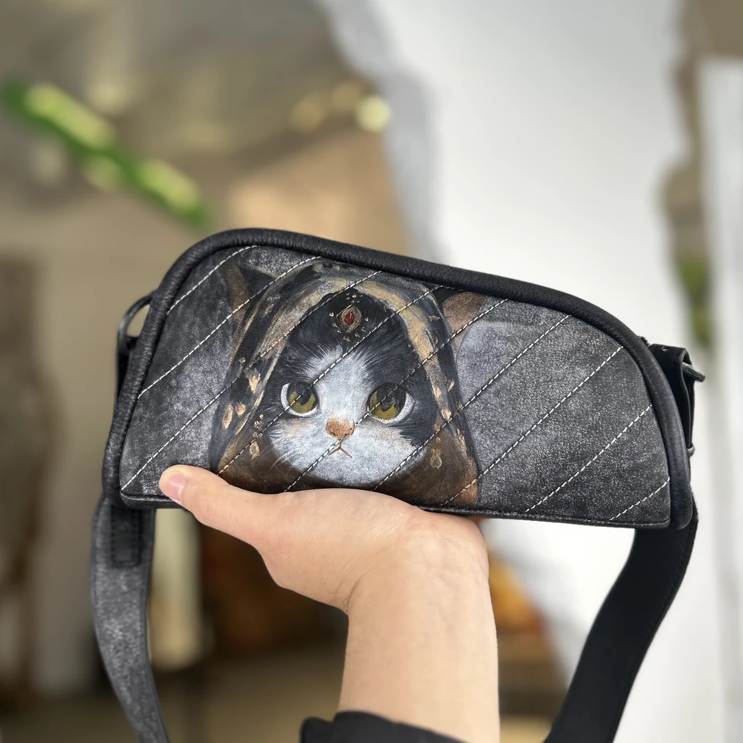 原创设计纯手工彩绘手绘米奇卡通小方盒子包女士斜跨包手提单肩包