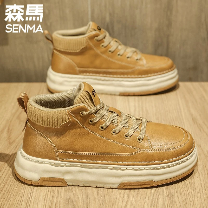 森马高帮男鞋秋冬季百搭休闲板鞋男士运动防水防滑厚底工装马丁靴