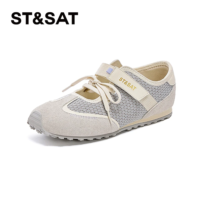 星期六网面透气阿甘鞋女2025夏季新款软底舒适拼色百搭浅口休闲鞋