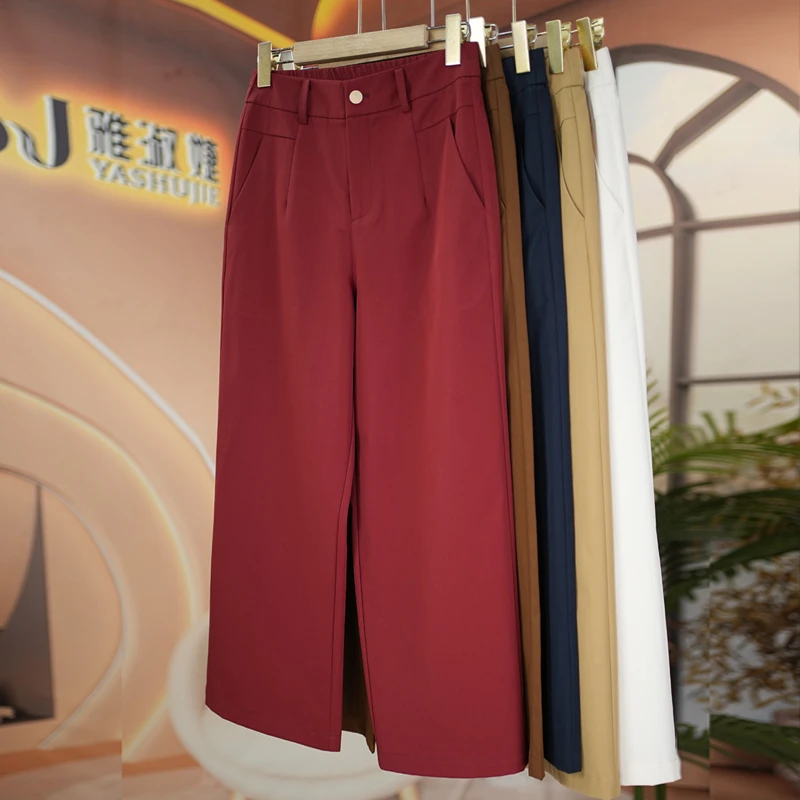 九分阔腿裤女夏季新款宽松显瘦百搭休闲裤子高腰时尚松紧腰八分裤