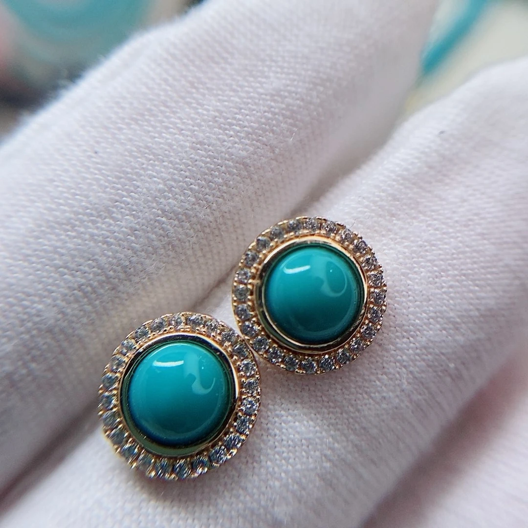 未镶嵌绿松石高瓷玉化绿蛋面耳钉