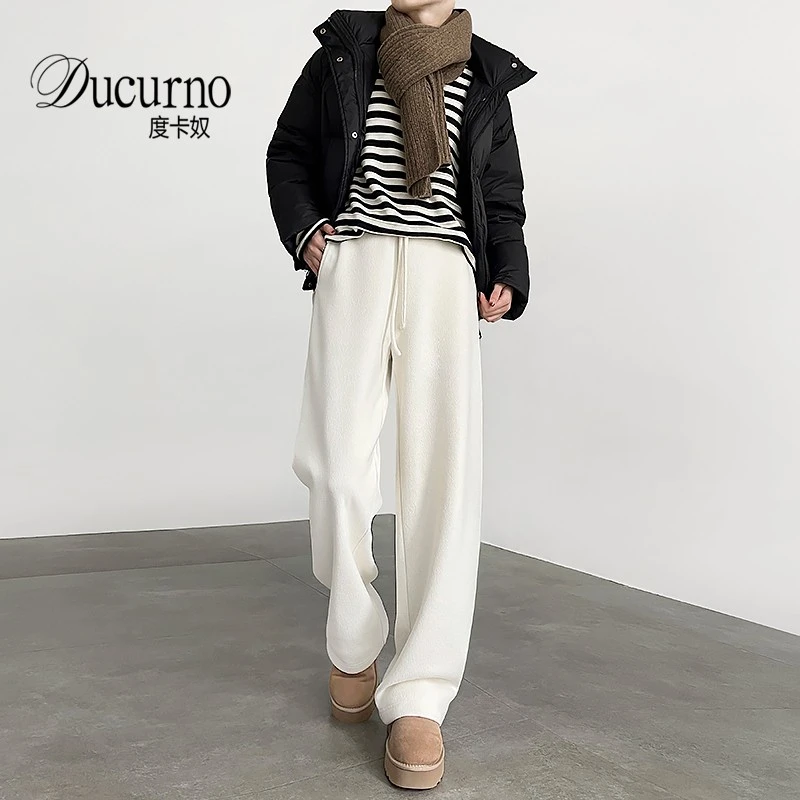 加绒裤子秋冬款女2025新款高腰垂感直筒休闲裤窄版镰刀加厚阔腿裤