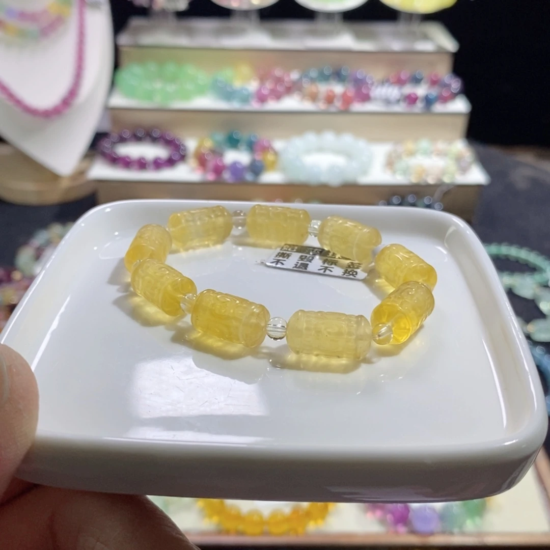 未镶嵌手链水晶金黄色桶珠9mm