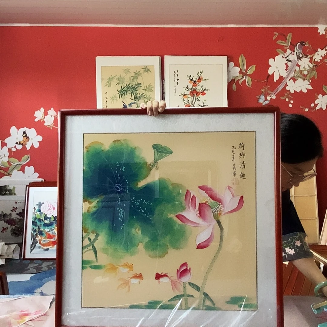 国画手写手绘带框包邮62✖️62国画作品