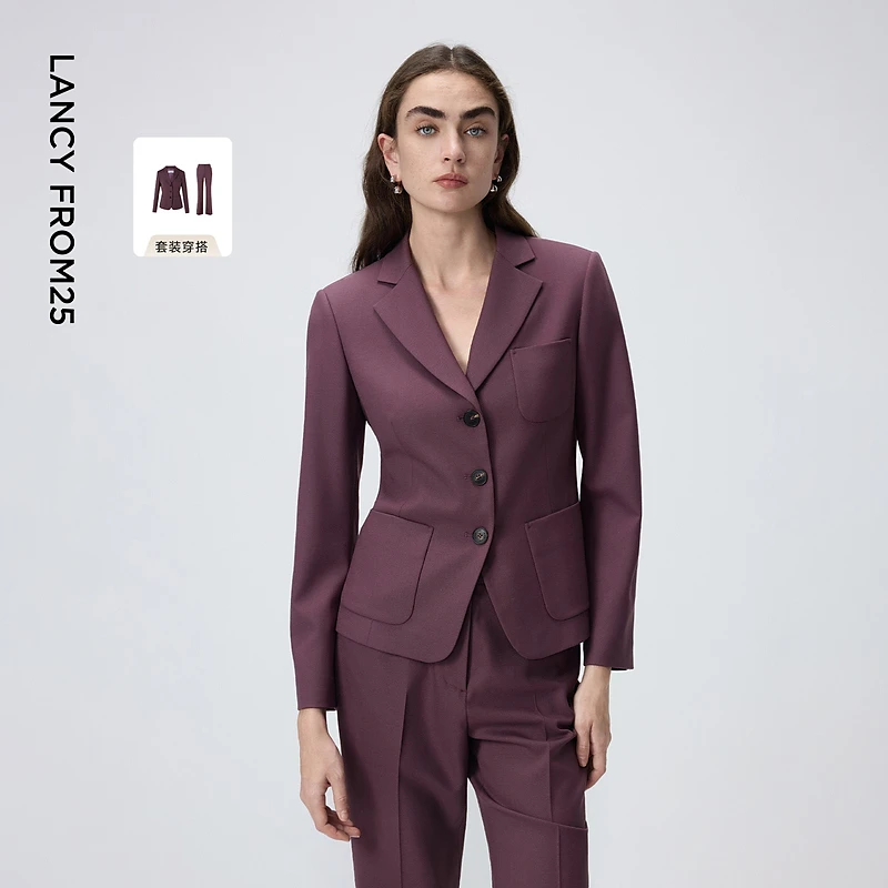 朗姿羊毛平驳领收腰修身西服套装气质西装通勤2026年春季新款女