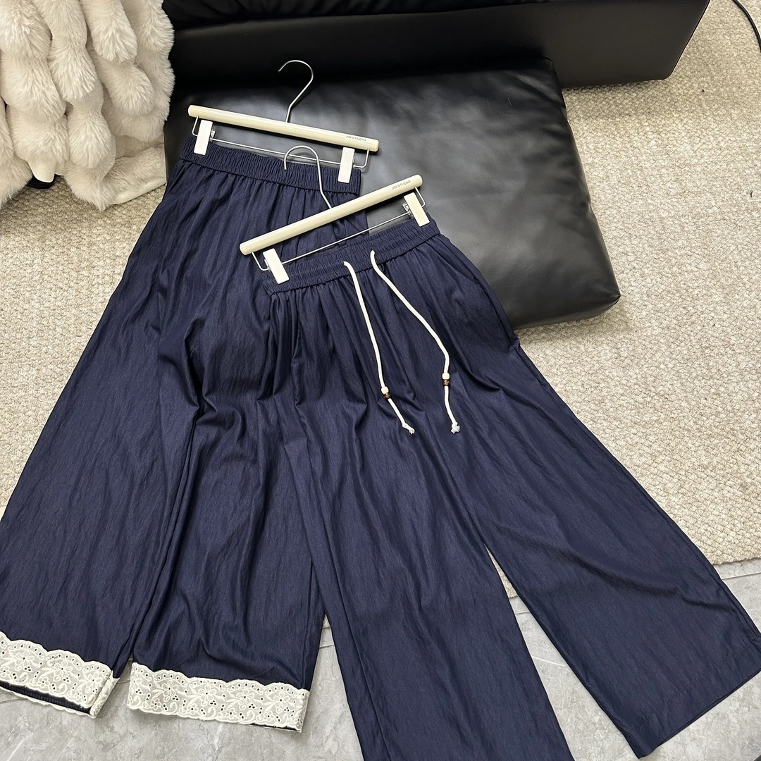 【锦衣鹊羽】8509夏季薄款深蓝仿牛仔直筒阔腿裤