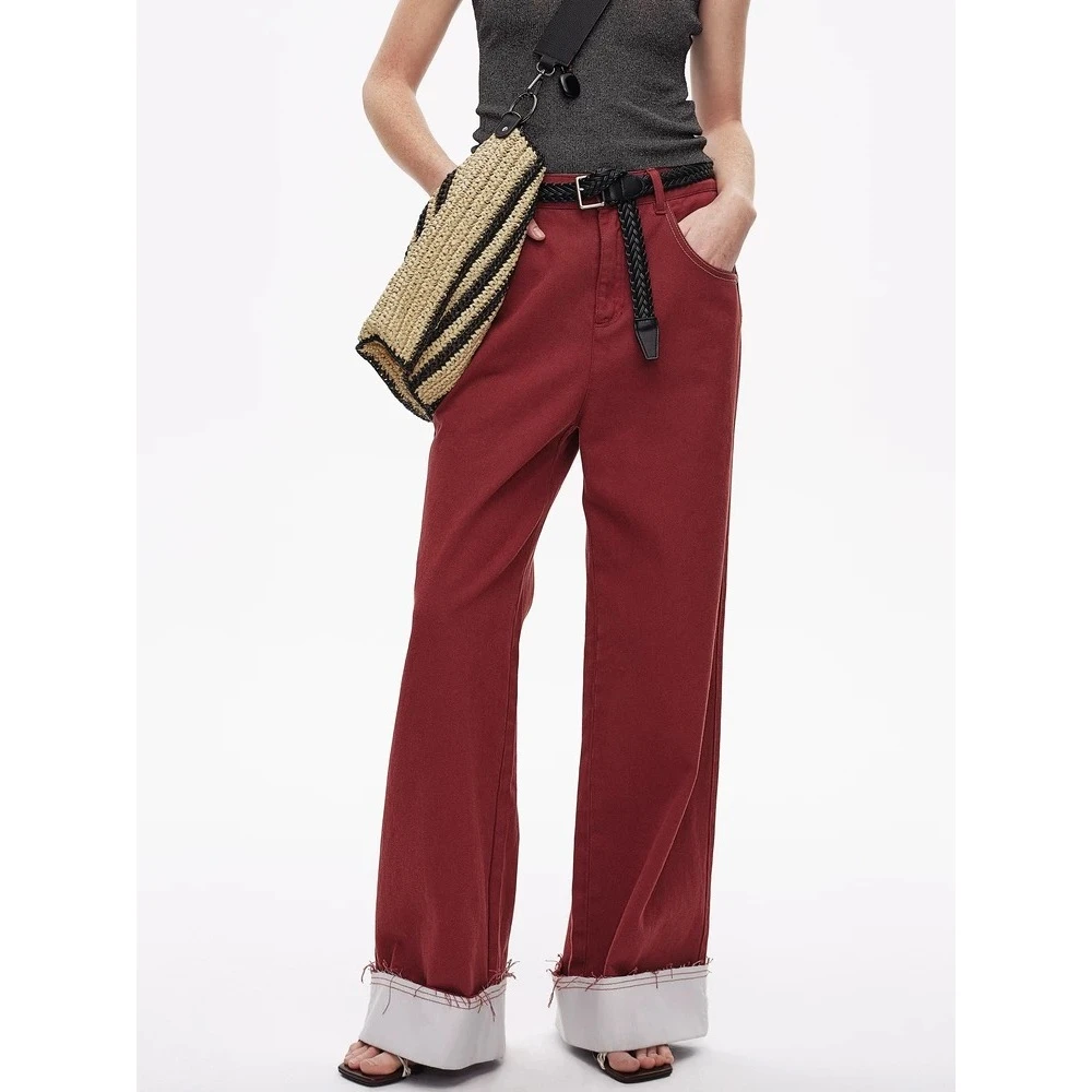 UCUT简刀 AVVENN 夏季25新品脚口撞色翻边直筒略宽松牛仔裤2703