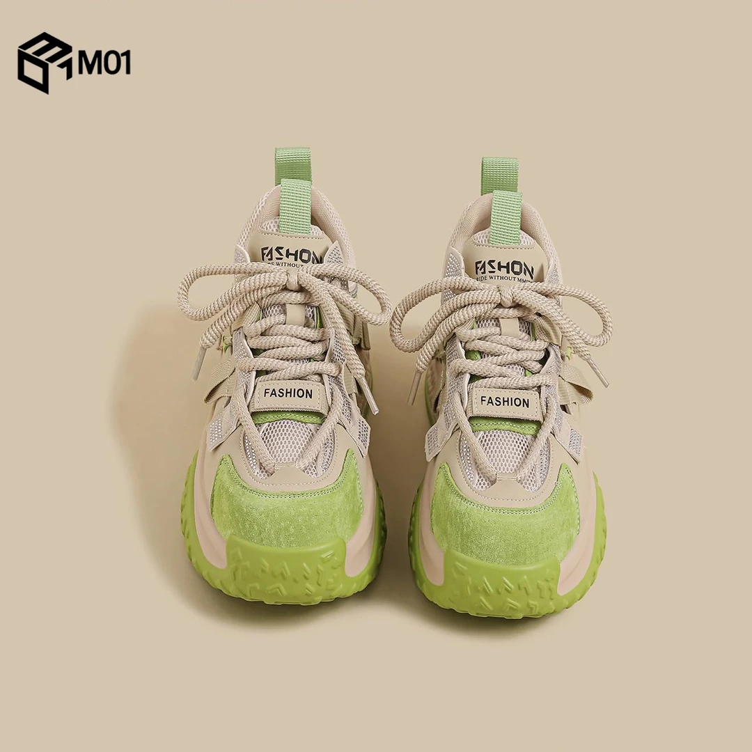 M01厚底阿甘鞋女2025秋季小白鞋绿色增高镂空透气运动老爹凉鞋潮