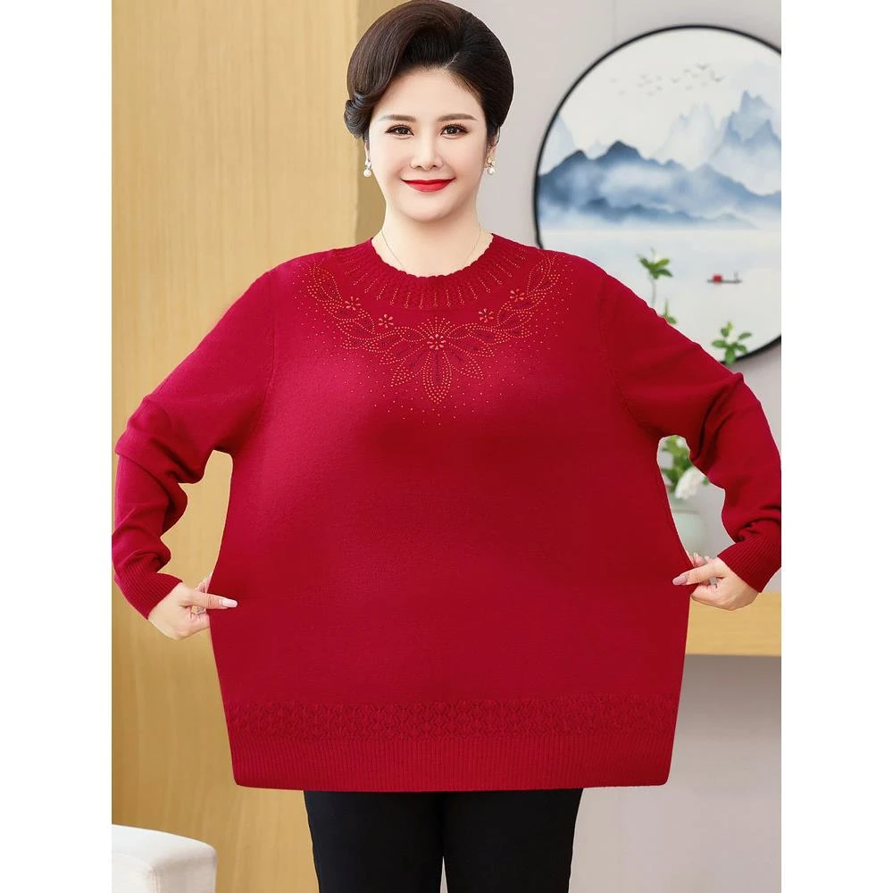 潮走加肥大码200斤胖妈妈毛衣打底衫中老年秋冬上衣宽松洋气针织