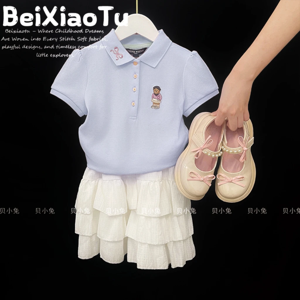 儿童蛋糕裙套装夏款2025新款夏季洋气POLO短袖T恤短裙休闲两件套
