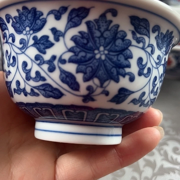 缠枝莲大压手主人杯釉