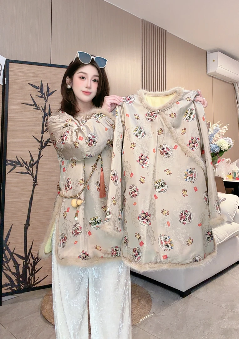 【醒狮多宝】秋冬新中式国风立领斜襟盘扣拼接毛边衬衫显瘦气质上衣