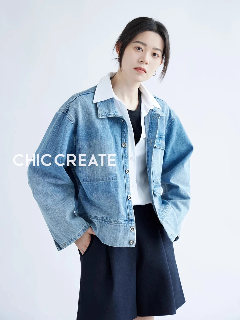 美式vintage时髦！重工石墨砂洗 宽松翻领长袖短款牛仔外套夹克女