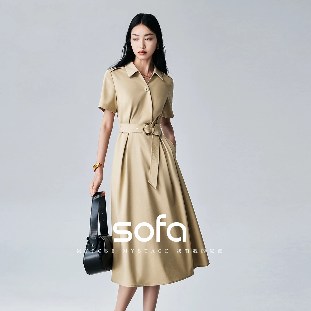 sofaS42L7702253极简风衬衫裙2024夏季显瘦中长裙女