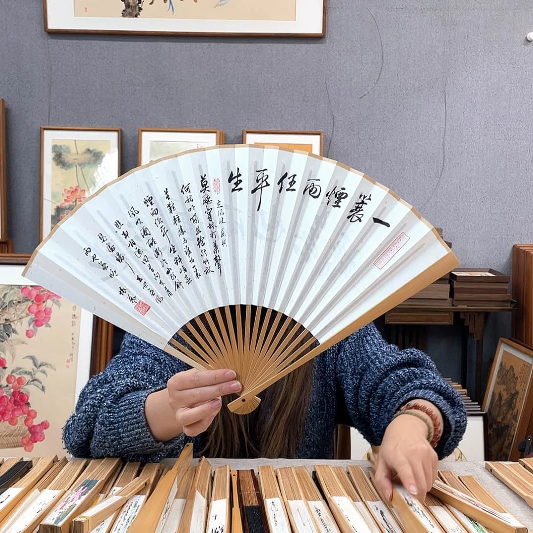 国画95寸玉竹-纯手绘-文玩扇骨（默认粘好）定风波