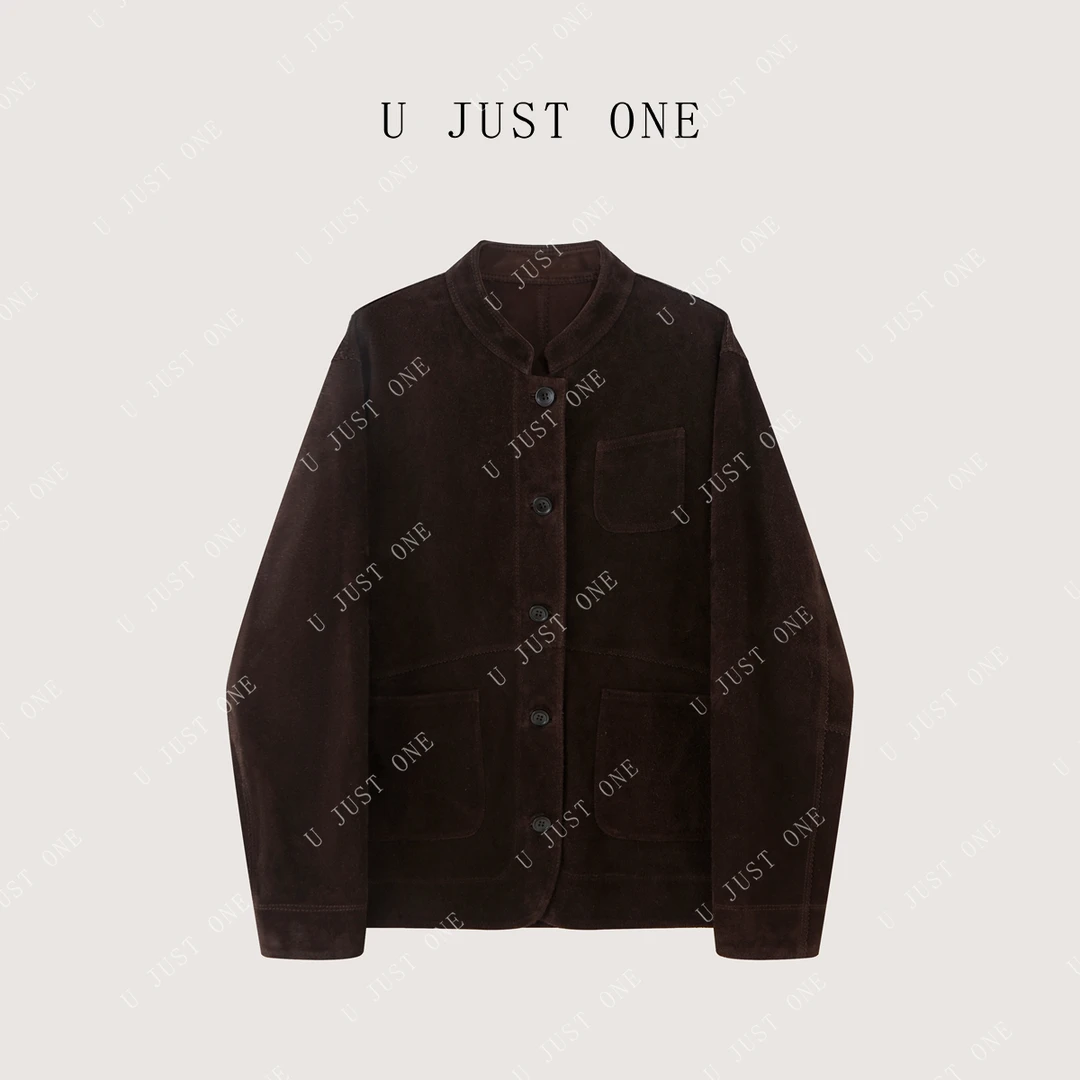 【U JUST ONE】立领欧美风秋冬轻奢百搭纽扣皮衣设计师UJD25151