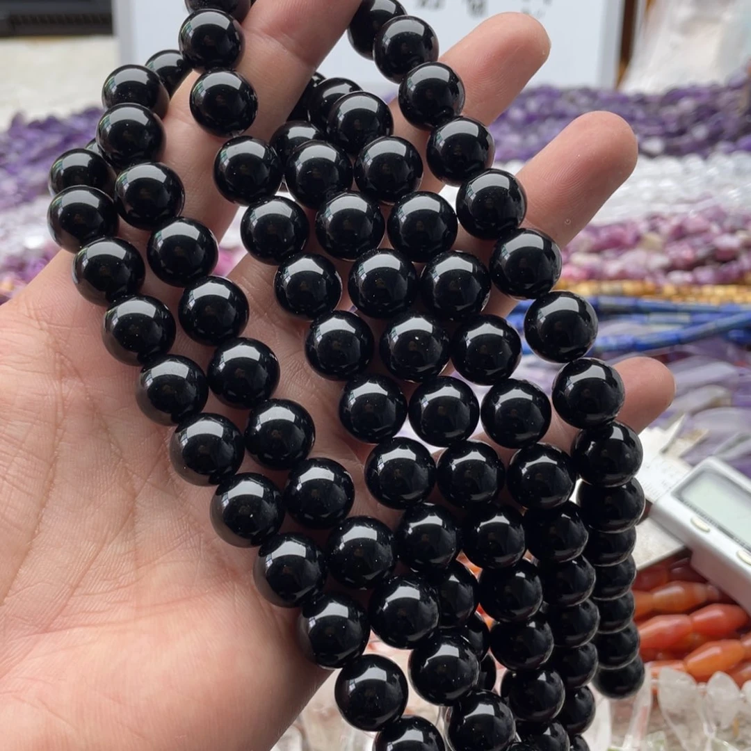 玛瑙/玉髓合金珠宝半成品一条装卡12mm黑耀石圆珠