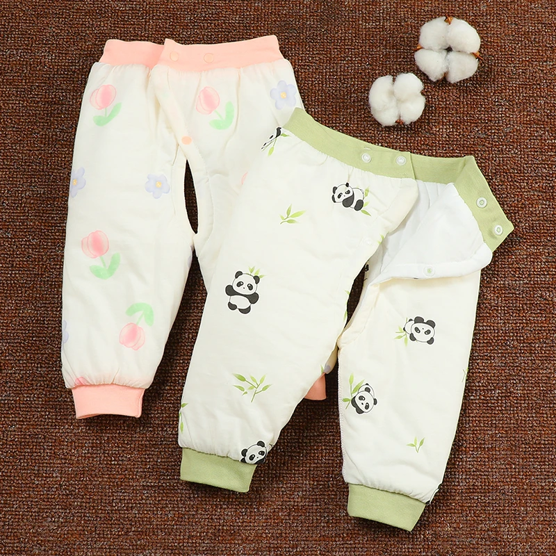 婴儿保暖裤秋冬加厚宝宝棉裤暗扣开裆新生儿夹棉裤子冬季加厚棉裤