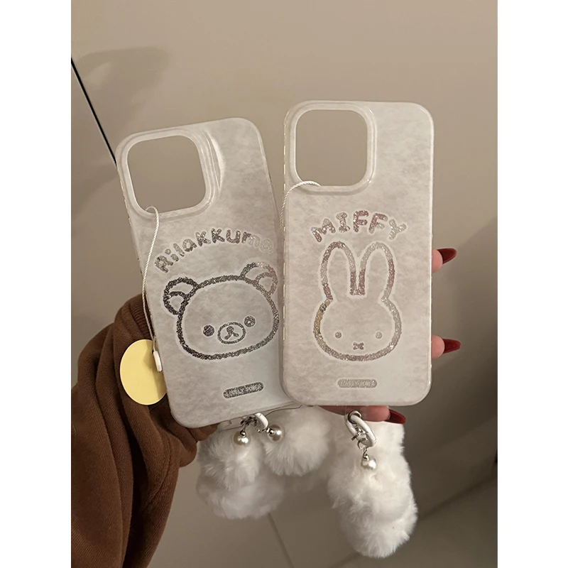 奥菲顿灰白米菲兔适用iPhone16/15pro滴胶闪粉14手机壳13苹果12套