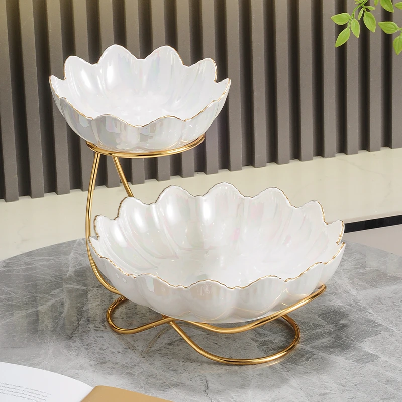 欧式多层陶瓷水果盘客厅茶几家用干果糖果果盘蛋糕架甜品台点心盘