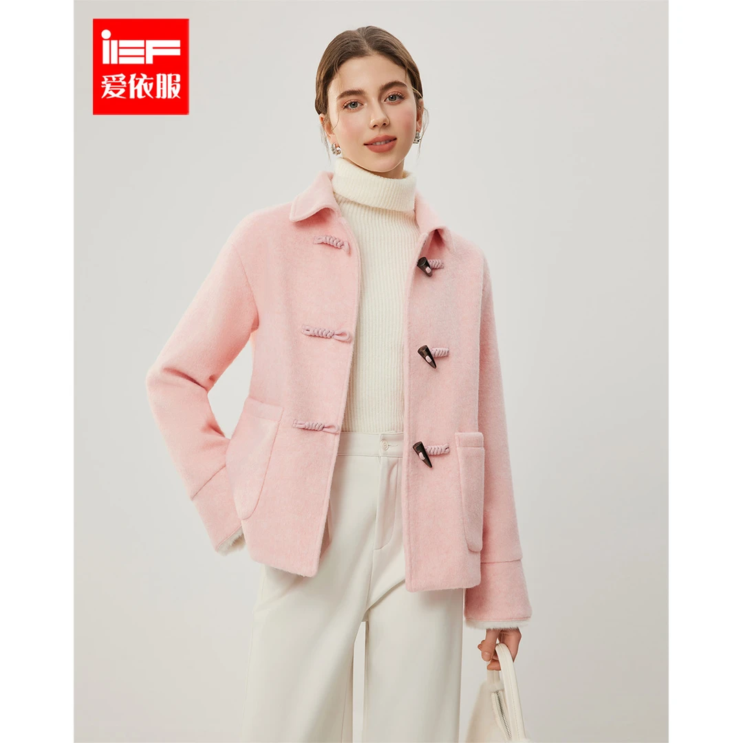 IEF/爱依服2025冬季新款法式甜美可爱少女风夹棉保暖呢绒中外套