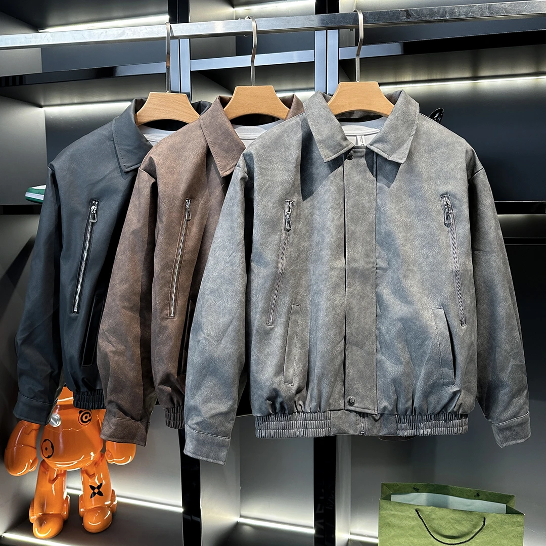 美拉德复古PU皮衣外套男潮牌春秋新款高级感痞帅美式翻领机车夹克