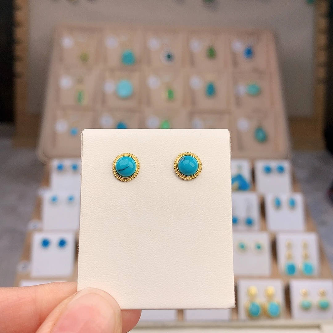 银S925镶嵌绿松石耳饰