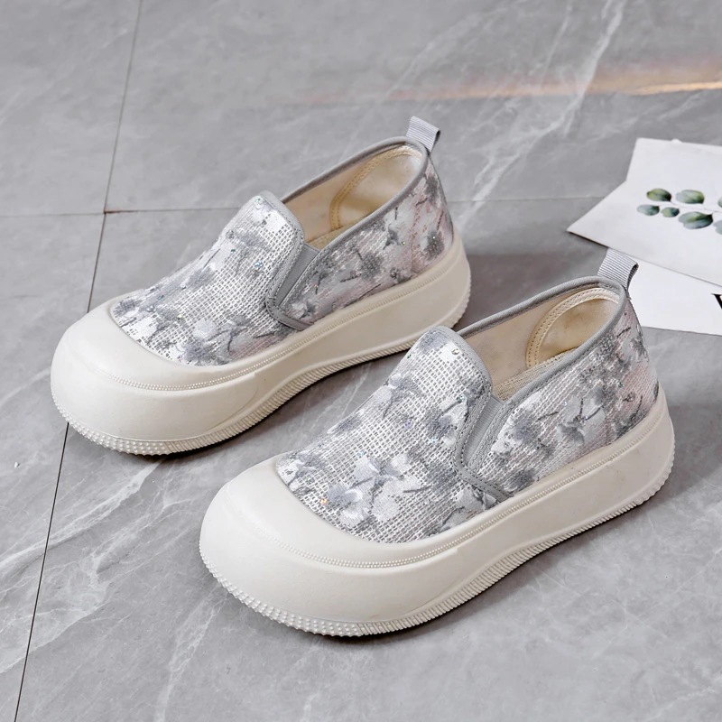 夏季浅口网面老北京布鞋女透气一脚蹬休闲鞋中老年舒适防滑妈妈鞋